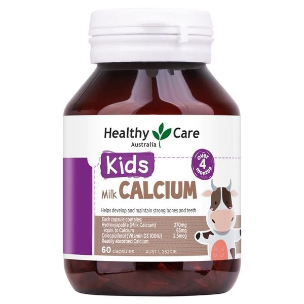 Viên sữa canxi Healthy Care Kids Milk Calcium cho trẻ trên 4 tháng tuổi của Úc 60 viên